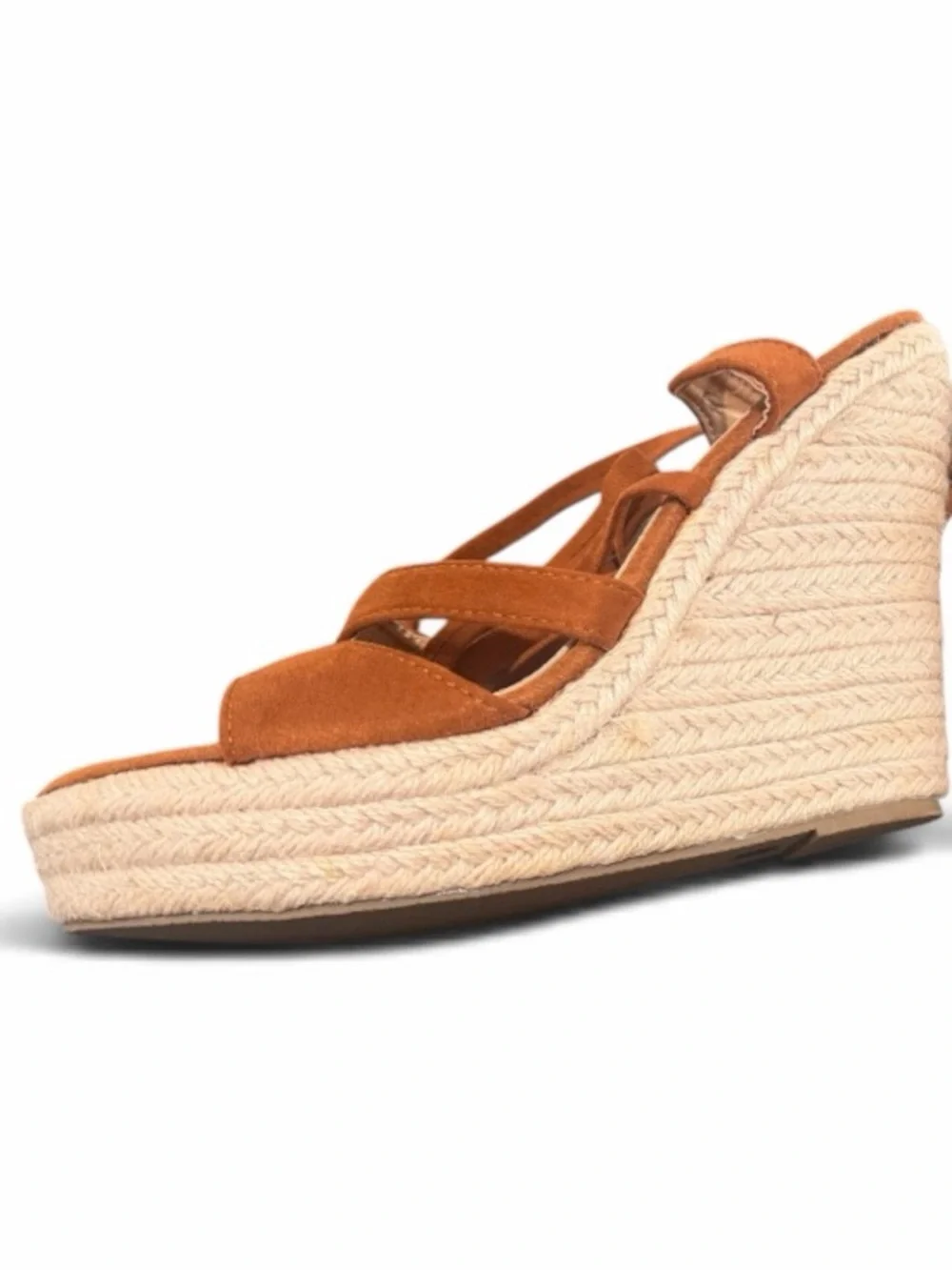 Tan Lace-Up Wedge Sandals